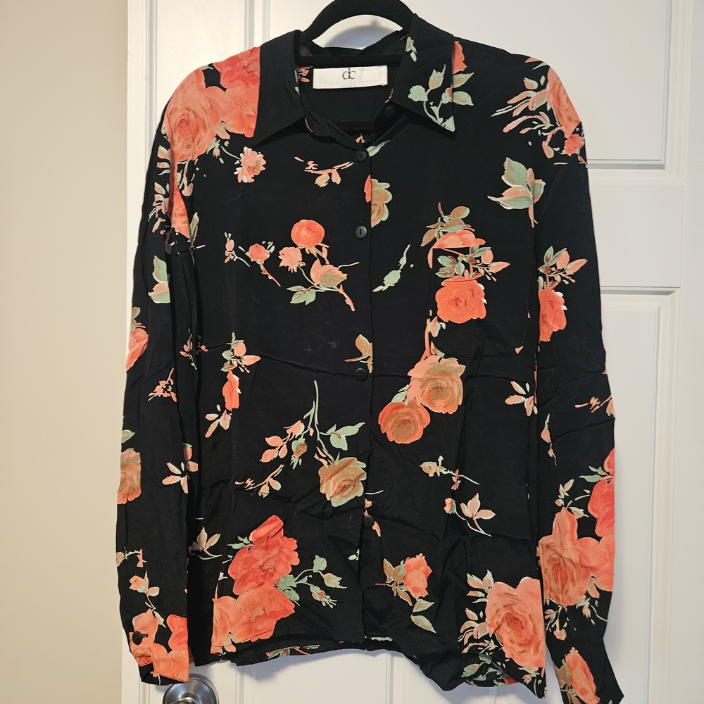 Elegant Floral Black and Orange Blouse